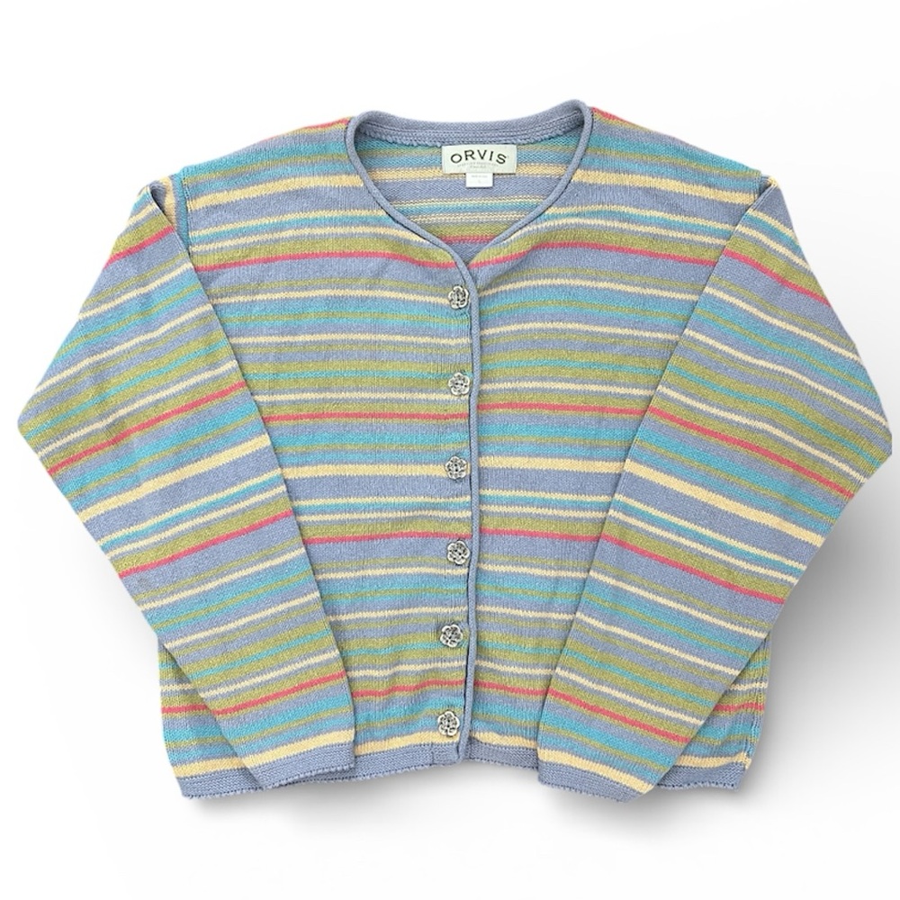 Orvis Women’s Multicolor Striped Knit Sweater Size Large Made in USA